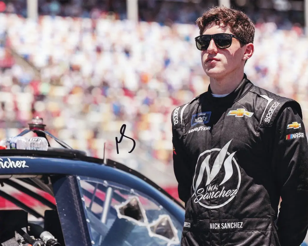 Autographed 2022 Nick Sanchez #5 Xfinity Series Chevrolet Driver (Pre-Race Pit Road) Rookie Signed 8X10 Inch Picture Nascar Photo With Coa 1