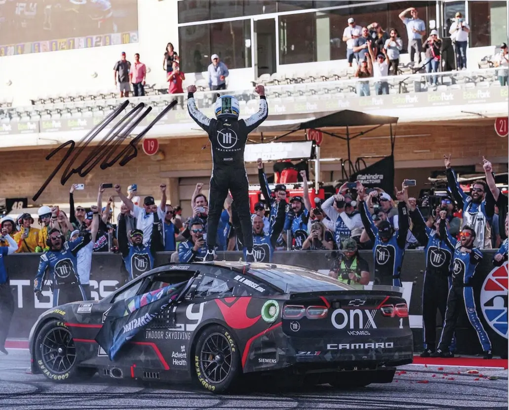 Autographed 2022 Ross Chastain #1 Onx Racing Cota Race Win (Road Course Victory) Trackhouse Signed 8X10 Inch Nascar Photo With Coa 1