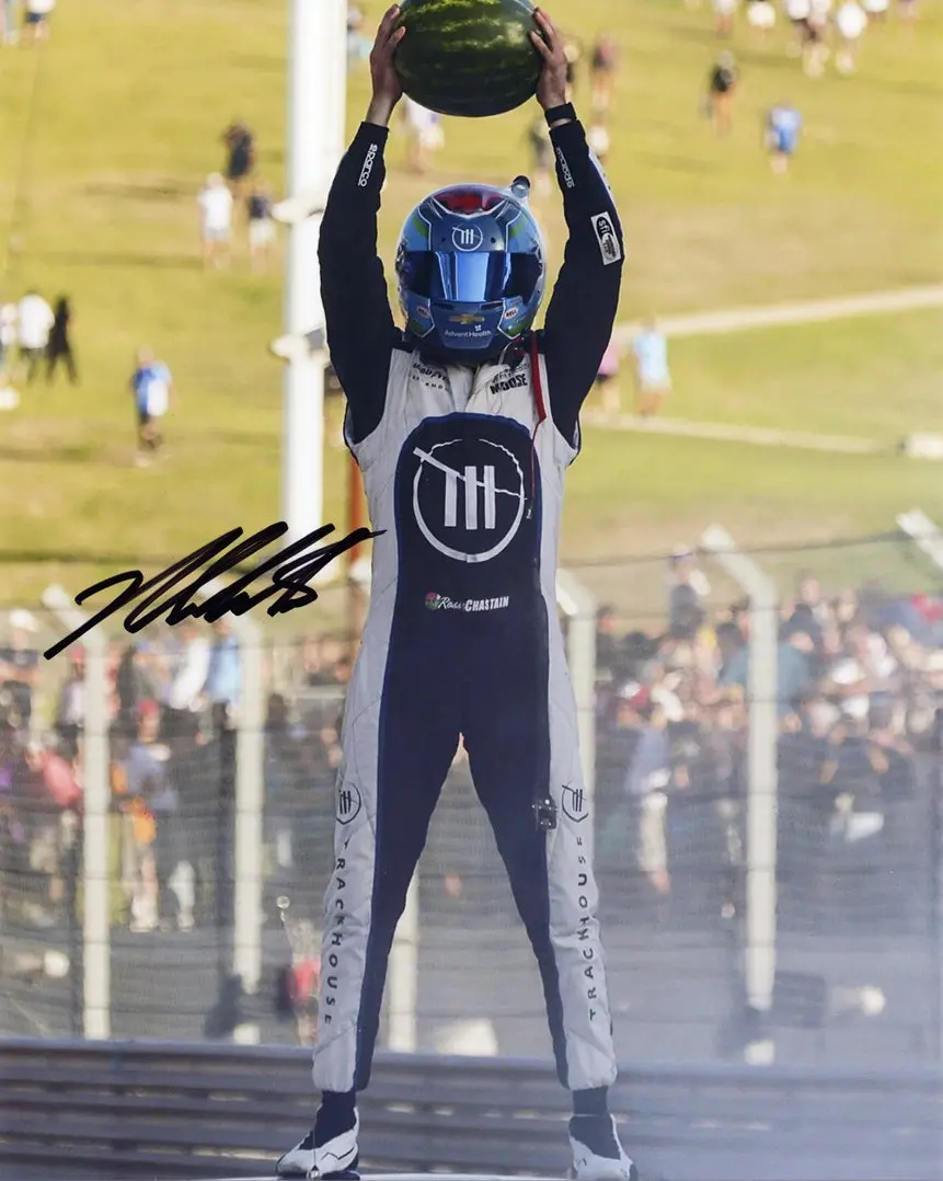 Autographed 2022 Ross Chastain #1 Trackhouse Racing Cota Race Win (Circuit Of The Americas) Watermelon Smash Signed 8X10 Inch Picture Nascar Glossy Photo With Coa 1