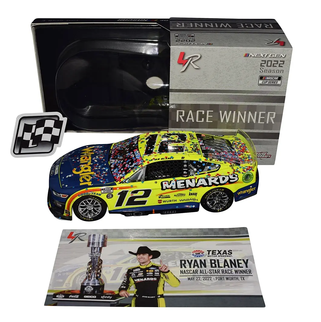 Autographed 2022 Ryan Blaney #12 Menards Racing Texas All-Star Win (Raced Version) Next Gen Signed Lionel 1/24 Scale Nascar Diecast Car With Coa (#689 Of Only 780 Produced) 1
