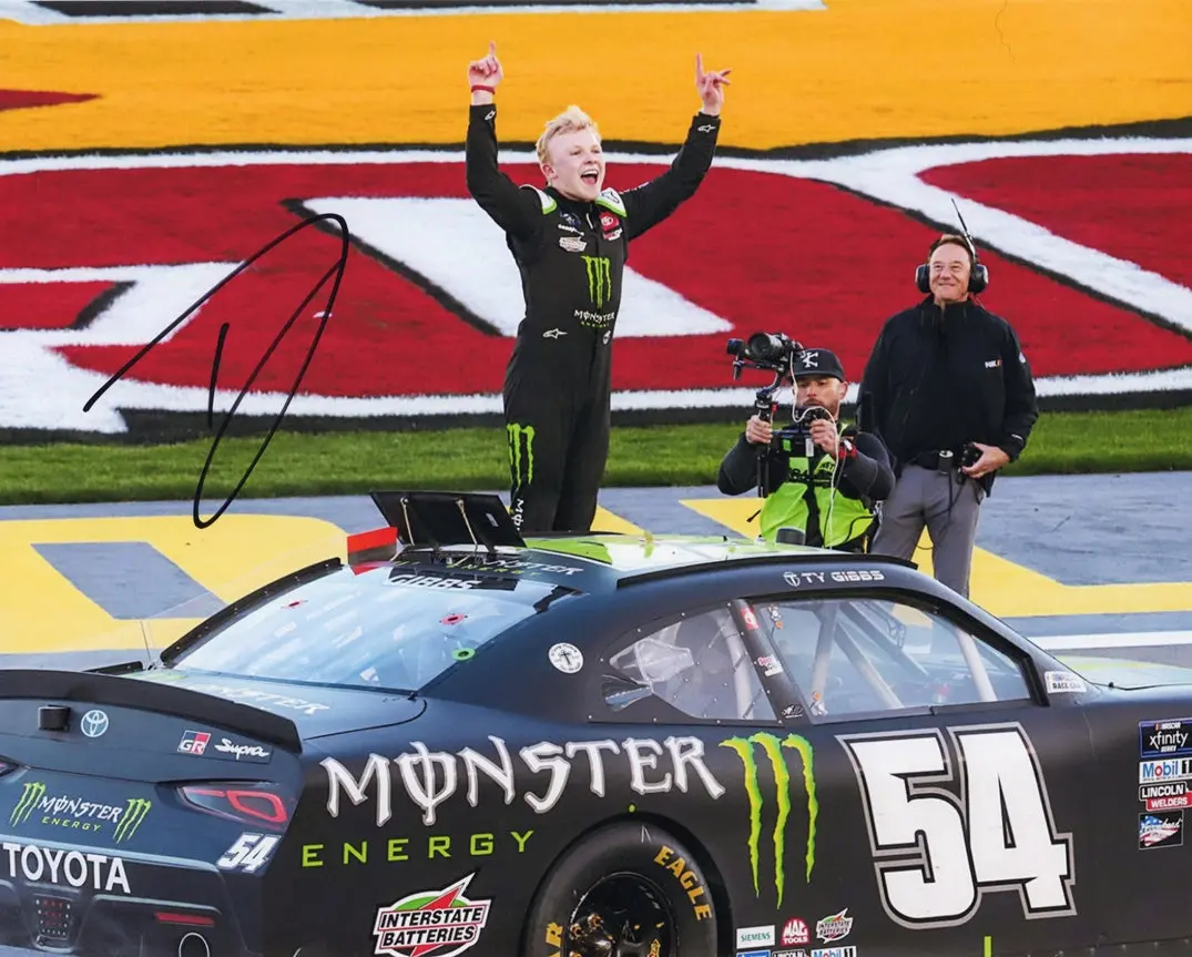 Autographed 2022 Ty Gibbs #54 Monster Racing Las Vegas Race Win (Xfinity Series) Victory Celebration Signed 8X10 Inch Picture Nascar Glossy Photo With Coa 1