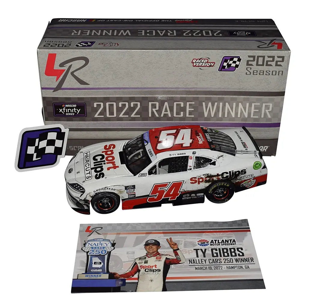 Autographed 2022 Ty Gibbs #54 Sport Clips Racing Atlanta Win (Raced Version) Xfinity Series Signed Lionel 1/24 Scale Nascar Diecast Car With Coa (#341 Of Only 696 Produced) 1