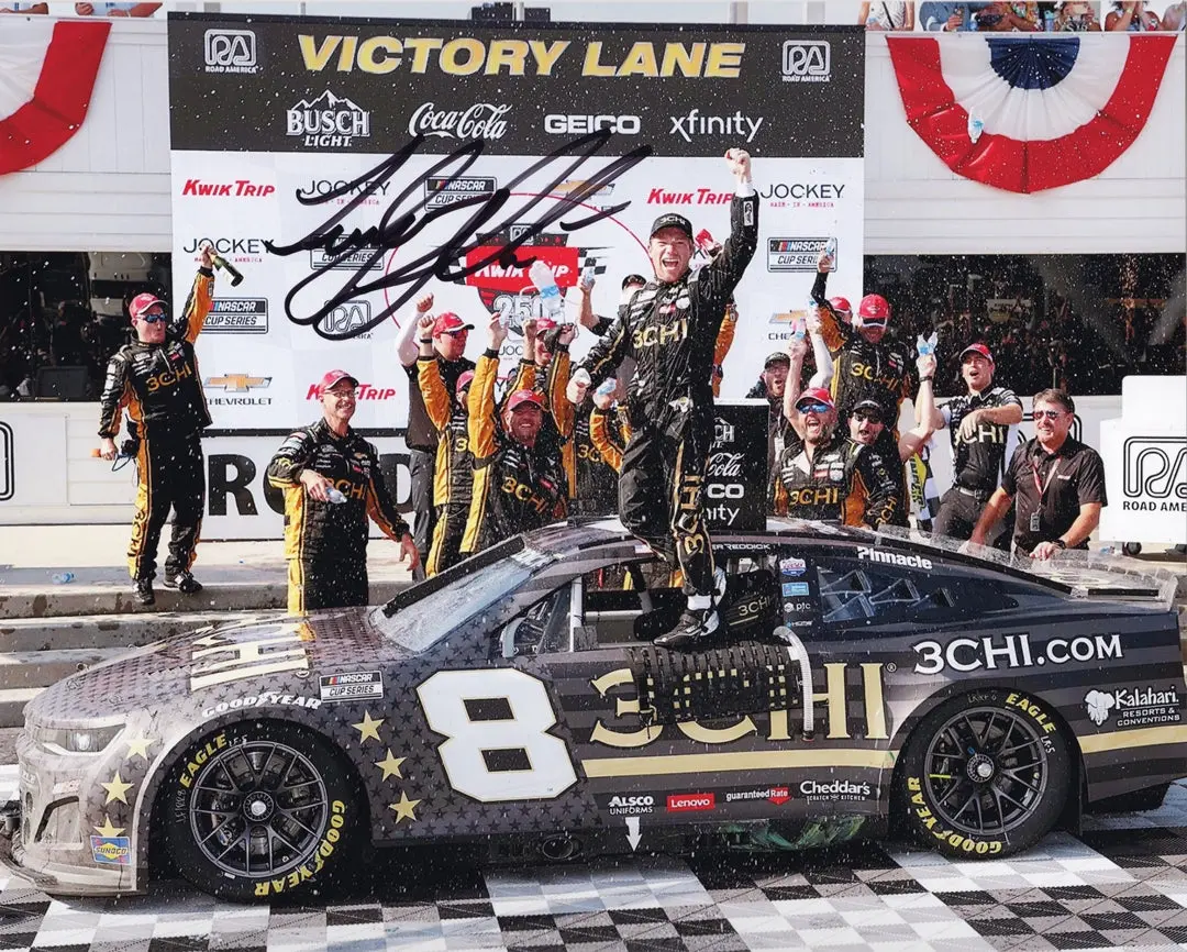 Autographed 2022 Tyler Reddick #8 Richard Childress Racing Indy Road Course Win (Victory Lane Celebration) 3Chi Team Signed 8X10 Inch Picture Nascar Glossy Photo With Coa 1
