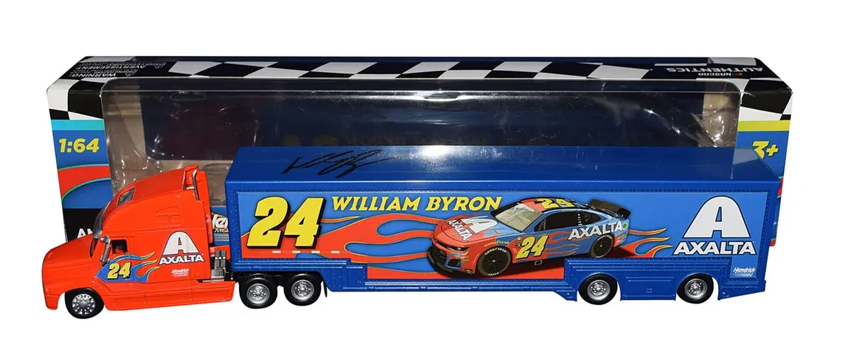 Autographed 2022 William Byron #24 Axalta Racing (Next Gen) Hendrick Motorsports Signed Nascar Authentics 1/64 Scale Collectible Transporter Hauler With Coa 1