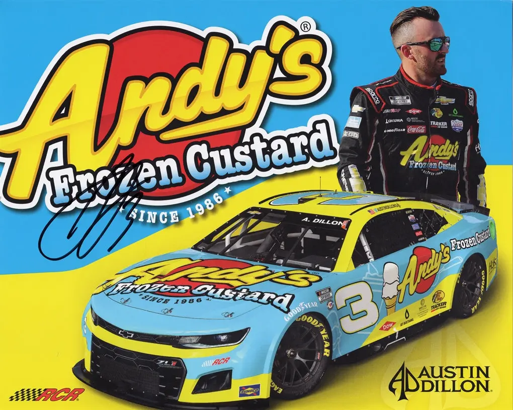 Autographed 2023 Austin Dillon #3 Andy's Frozen Custard (Next Gen Car) Official Hero Card Signed 8X10 Inch Picture Nascar Photo With Coa 1