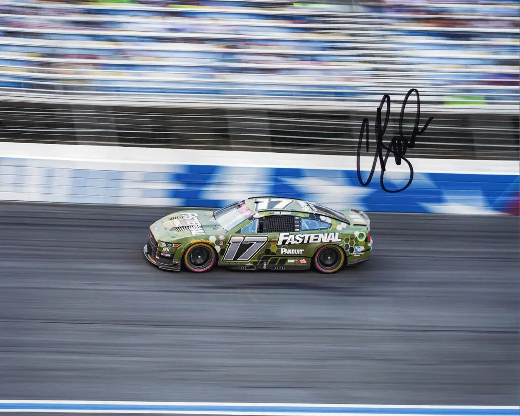 Autographed 2023 Chris Buescher #17 Fastenal Coca-Cola 600 (Patriotic Camo Car) Signed 8X10 Inch Picture Nascar Photo With Coa 1