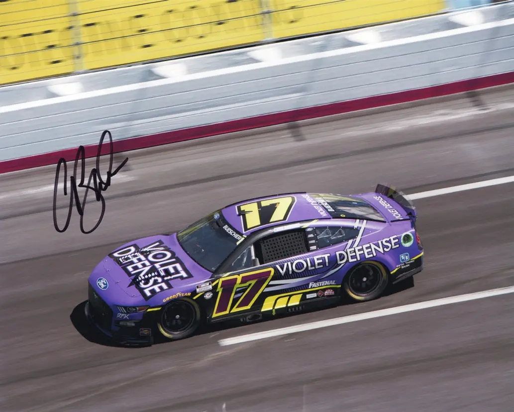 Autographed 2023 Chris Buescher #17 Violet Defense Racing (Rfk Team) Signed 8X10 Inch Picture Nascar Photo With Coa 1