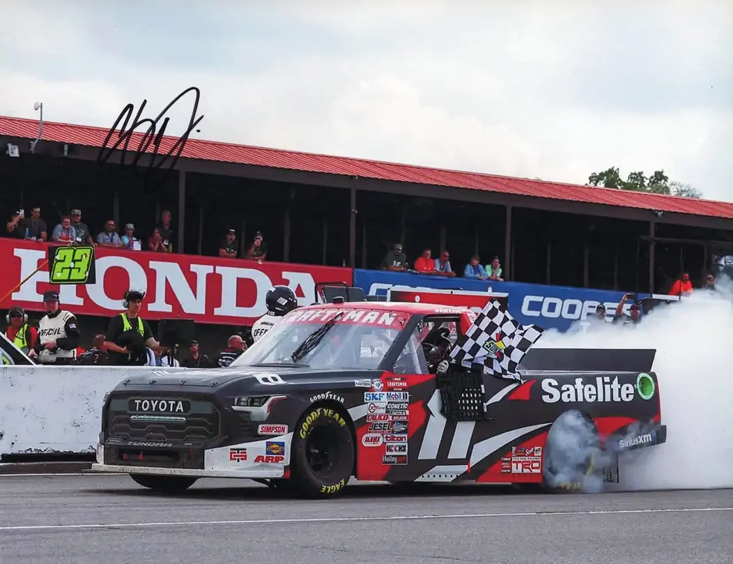 Autographed 2023 Corey Heim #11 Safelite Mid-Ohio Race Win (Victory Burnout) Truck Series Signed 9X11 Inch Picture Nascar Glossy Photo With Coa 1