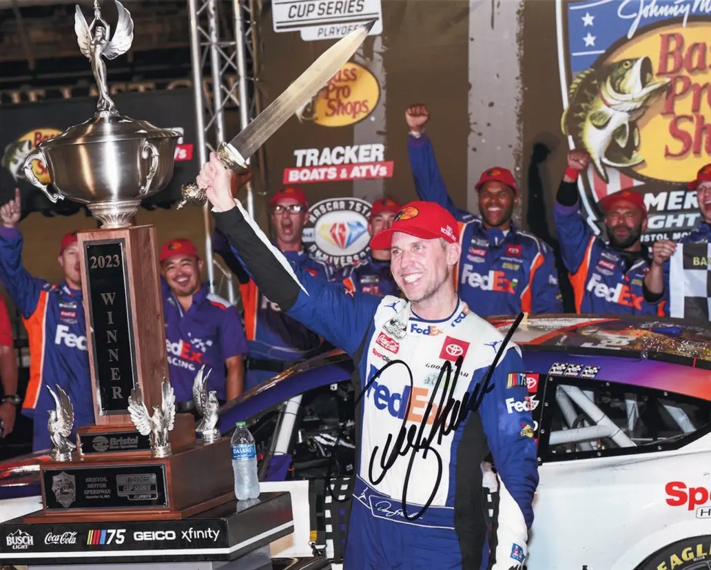 Autographed 2023 Denny Hamlin #11 Fedex Bristol Win (Night Race Victory Lane) Signed 8X10 Inch Picture Nascar Photo With Coa 1