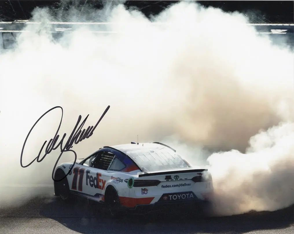 Autographed 2023 Denny Hamlin #11 Fedex Racing Kansas Race Win (Victory Burnout) Next Gen Car Signed 8X10 Inch Picture Nascar Photo With Coa 1