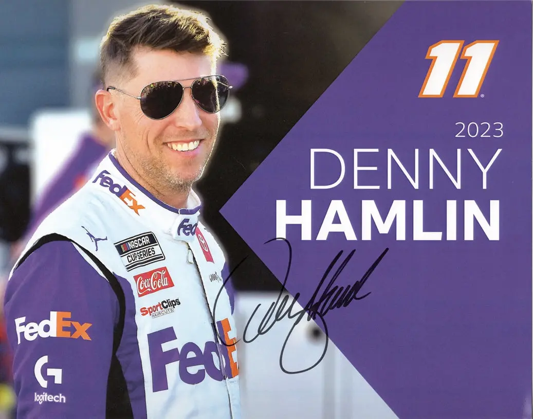 Autographed 2023 Denny Hamlin #11 Fedex Racing (Official Hero Card) Signed 9X11 Inch Picture Nascar Glossy Photo With Coa 1