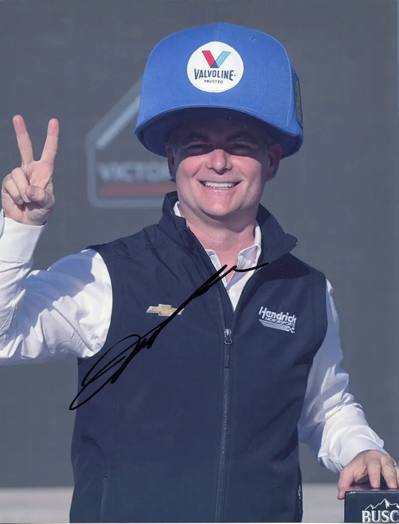 Autographed 2023 Jeff Gordon #24 Valvoline Racing Victory Lane With William Byron (Big Hat Win) Signed 9X11 Inch Picture Nascar Glossy Photo With Coa 1