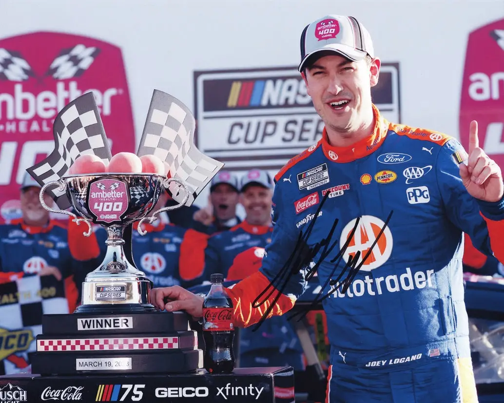Autographed 2023 Joey Logano #22 Auto Trader Racing Atlanta Win (Victory Lane Trophy) Signed 8X10 Inch Picture Nascar Photo With Coa 1
