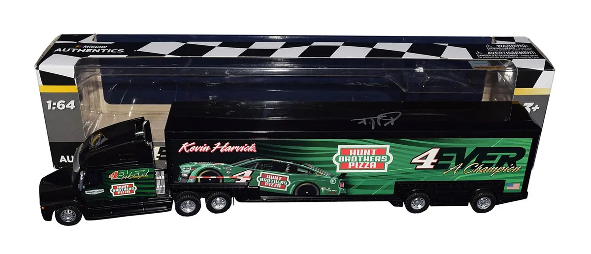 Autographed 2023 Kevin Harvick #4 Final Season 4Ever A Champion (Hunt Brother Pizza) Signed 1/64 Scale Nascar Authentics Hauler Transporter Diecast With Coa 1