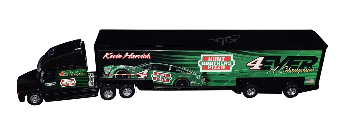 Autographed 2023 Kevin Harvick #4 Final Season 4Ever A Champion (Hunt Brother Pizza) Signed 1/64 Scale Nascar Authentics Hauler Transporter Diecast With Coa 2