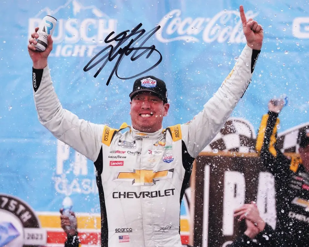 Autographed 2023 Kyle Busch #8 Lucas Oil Racing Auto Club Cali Win (Victory Lane) Signed 8X10 Inch Picture Nascar Photo With Coa 1
