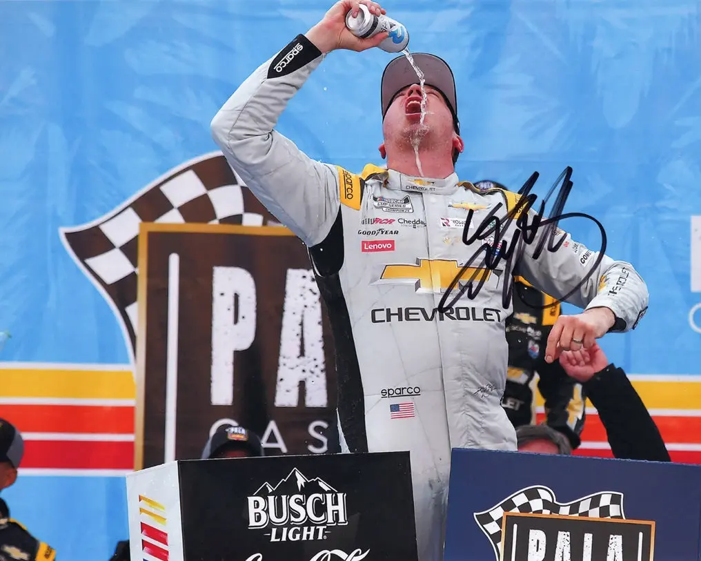 Autographed 2023 Kyle Busch #8 Lucas Oil Racing California Win (Victory Lane Chug) Signed 8X10 Inch Picture Nascar Photo With Coa 1