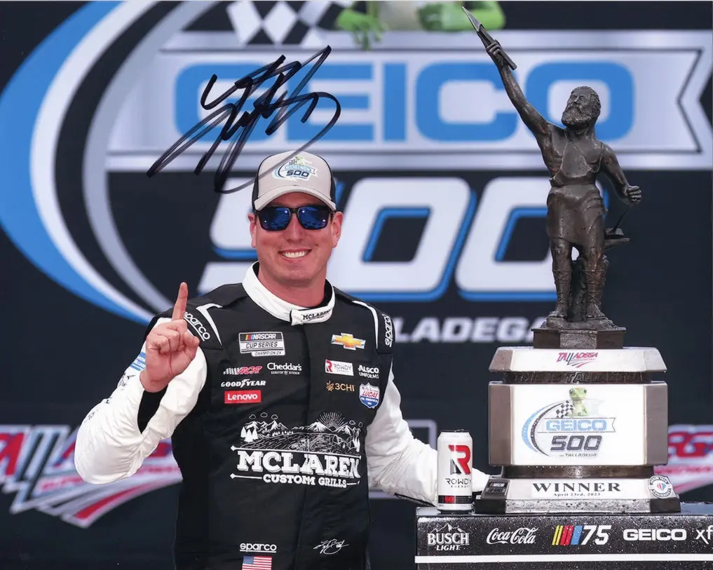 Autographed 2023 Kyle Busch #8 Mclaren Grills Talladega Win (Victory Lane Trophy) Signed 8X10 Inch Picture Nascar Photo With Coa 1