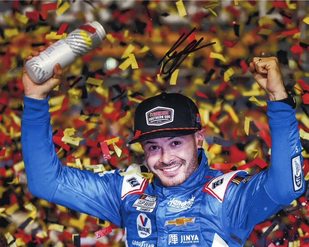 Autographed 2023 Kyle Larson #5 Cookout Southern 500 (Victory Lane Confetti) Darlington Win Signed 8X10 Inch Picture Nascar Photo With Coa 1