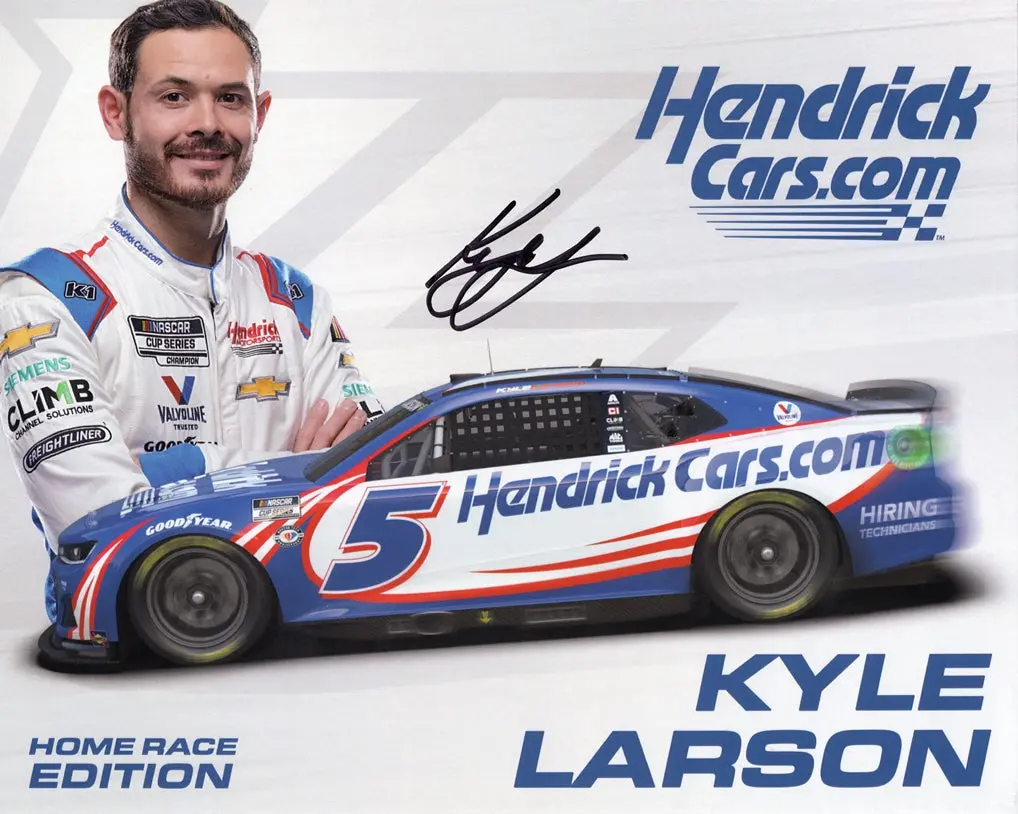 Autographed 2023 Kyle Larson #5 Hendrick Team Home Race Edition (Next Gen Car) Official Hero Card Signed 8X10 Inch Picture Nascar Photo With Coa 1