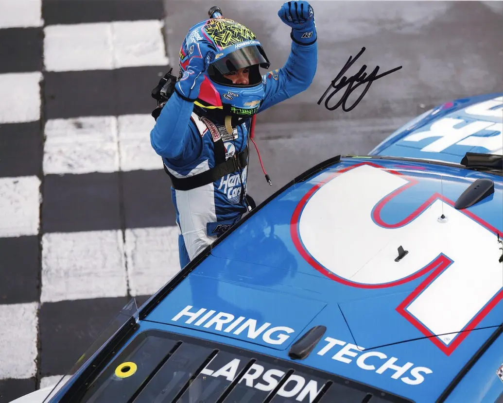 Autographed 2023 Kyle Larson #5 Hendrick Martinsville Win (Finish Line Celebration) Signed 8X10 Inch Picture Nascar Photo With Coa 1