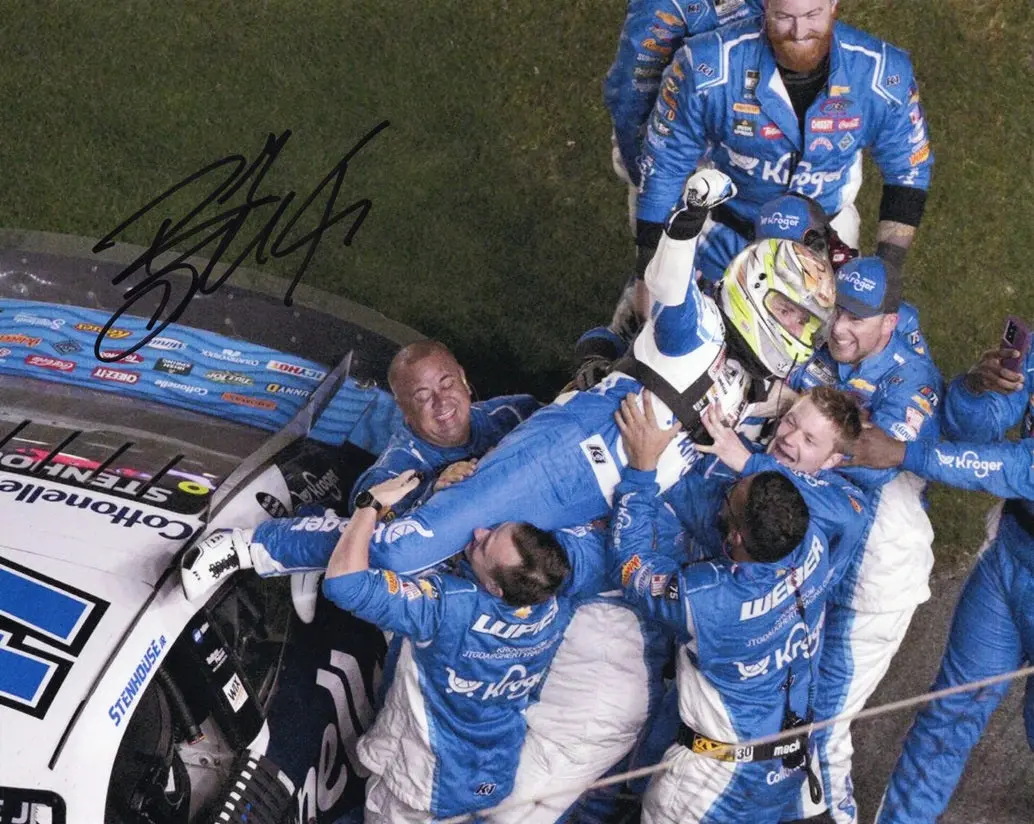 Autographed 2023 Ricky Stenhouse Jr. #47 Kroger Daytona 500 Win (Victory Celebration With Crew) Signed 8X10 Inch Nascar Photo With Coa 1