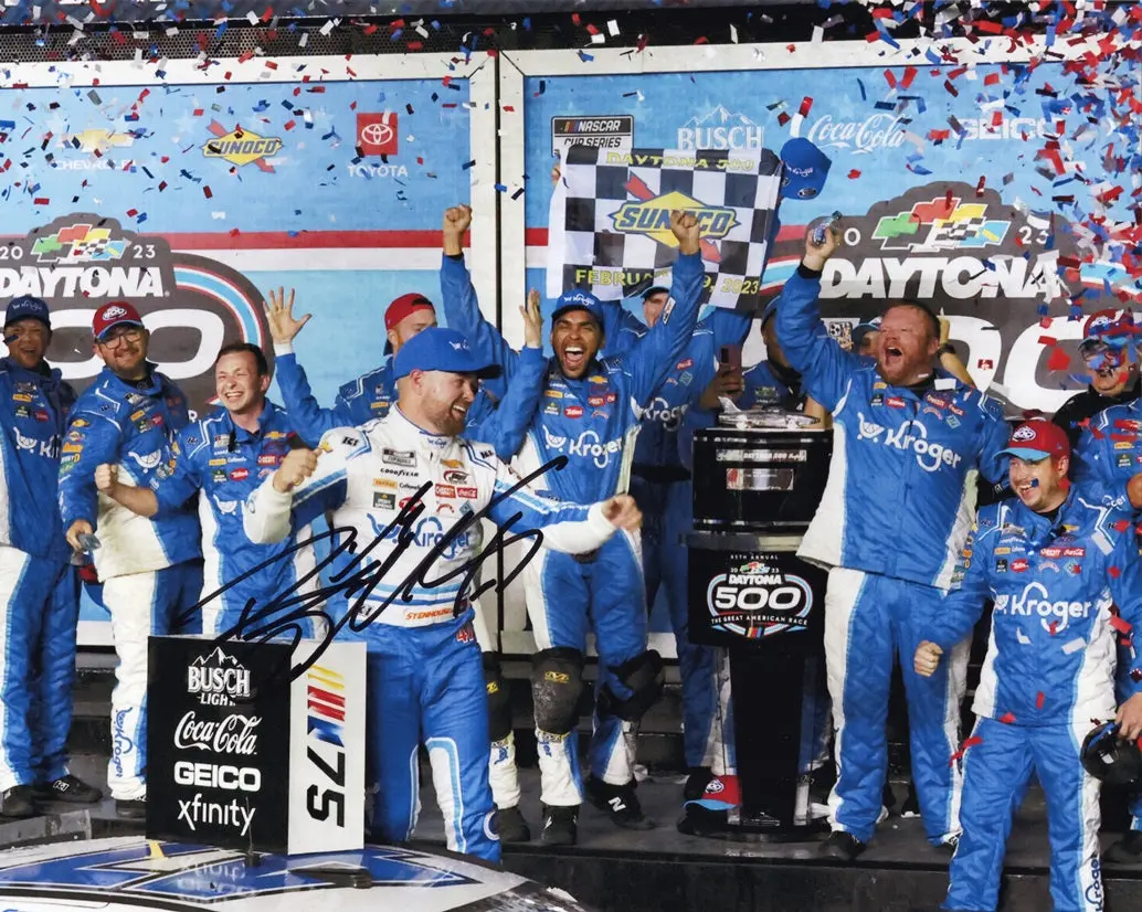 Autographed 2023 Ricky Stenhouse Jr. #47 Kroger Racing Daytona 500 Win (Victory Lane Confetti) Signed 8X10 Inch Nascar Photo With Coa 1