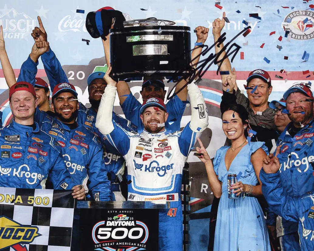 Autographed 2023 Ricky Stenhouse Jr. #47 Kroger Racing Daytona 500 Win (Victory Lane Trophy) Signed 8X10 Inch Nascar Photo With Coa 1