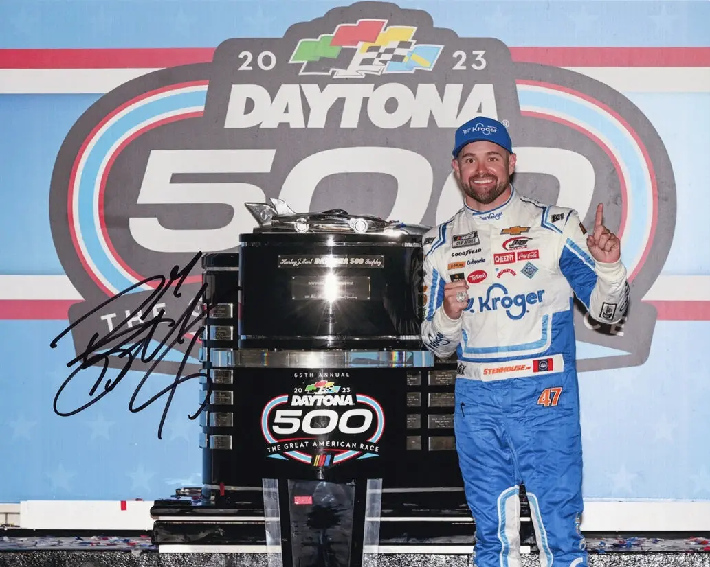 Autographed 2023 Ricky Stenhouse Jr. #47 Kroger Racing Daytona 500 Win (Victory Trophy) Signed 8X10 Inch Nascar Photo With Coa 1