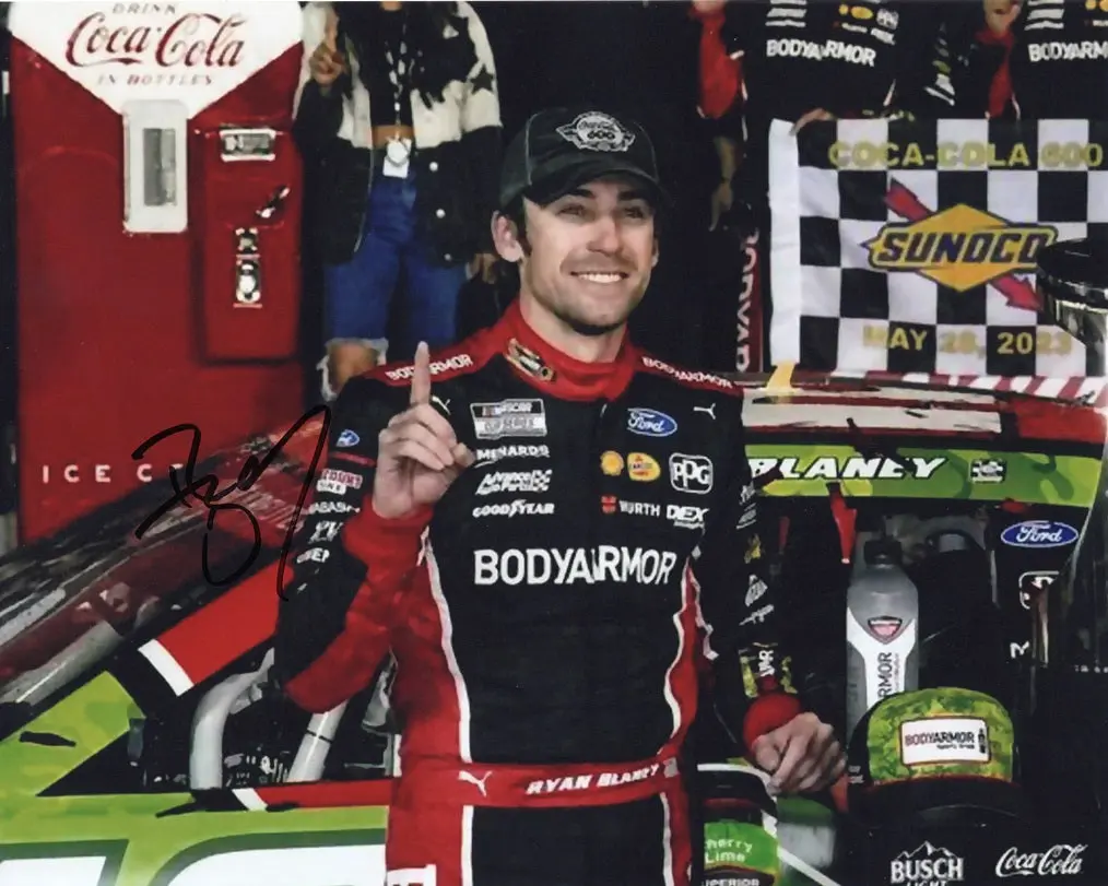 Autographed 2023 Ryan Blaney #12 Bodyarmor Coca-Cola 600 Win (Charlotte Victory Lane) Signed 8X10 Inch Picture Nascar Glossy Photo With Coa 1