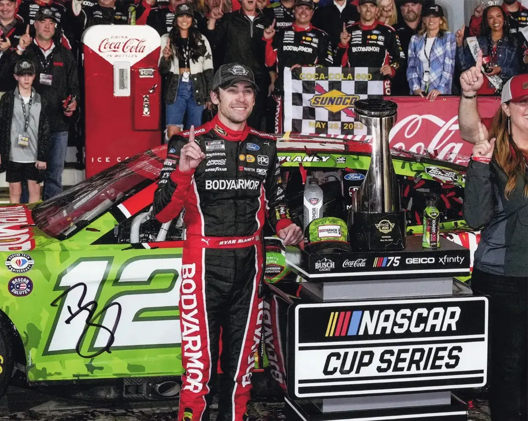 Autographed 2023 Ryan Blaney #12 Body Armor Coca-Cola 600 Win (Charlotte Victory Lane) Signed 8X10 Inch Picture Nascar Photo With Coa 1