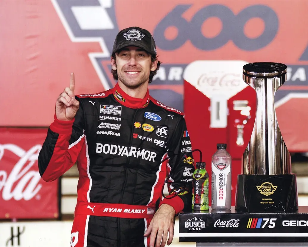 Autographed 2023 Ryan Blaney #12 Body Armor Coca-Cola 600 Win (Charlotte Victory Trophy) Signed 8X10 Inch Picture Nascar Photo With Coa 1