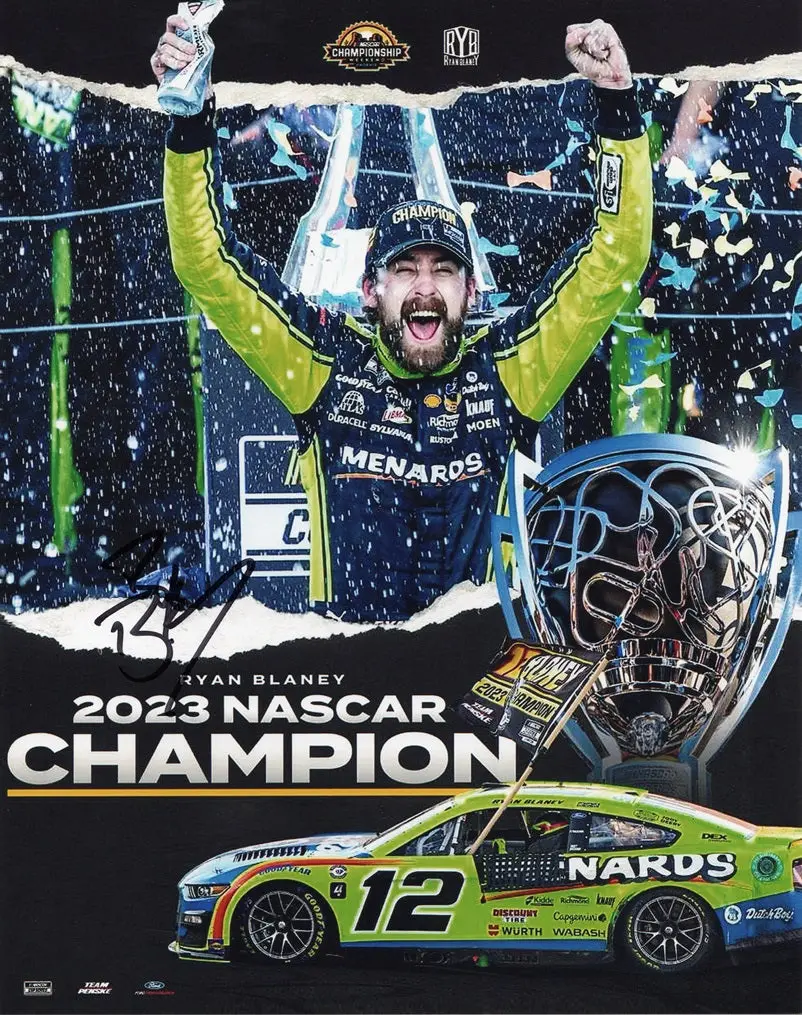 Autographed 2023 Ryan Blaney #12 Menards Racing Nascar Champion (Team Penske) Black Signed 8X10 Inch Picture Nascar Glossy Photo With Coa 1