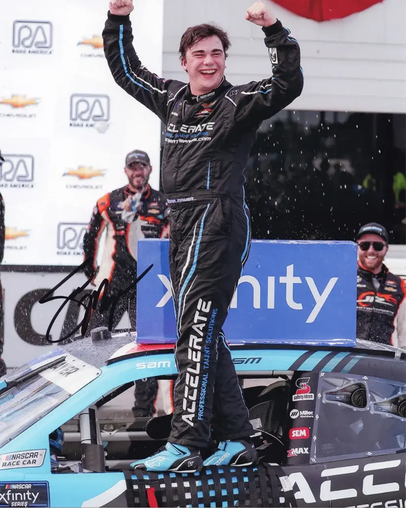 Autographed 2023 Sam Mayer #1 Road America Win (Victory Lane Celebration) Signed 8X10 Inch Nascar Photo With Coa 1