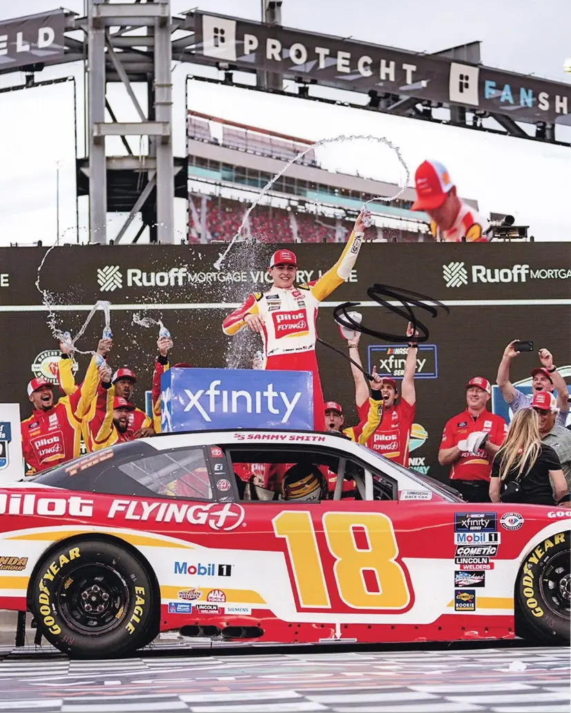 Autographed 2023 Sammy Smith #18 Pilot Racing Phoenix Win (1St Career Victory) Xfinity Series Signed 8X10 Inch Picture Nascar Photo With Coa 1
