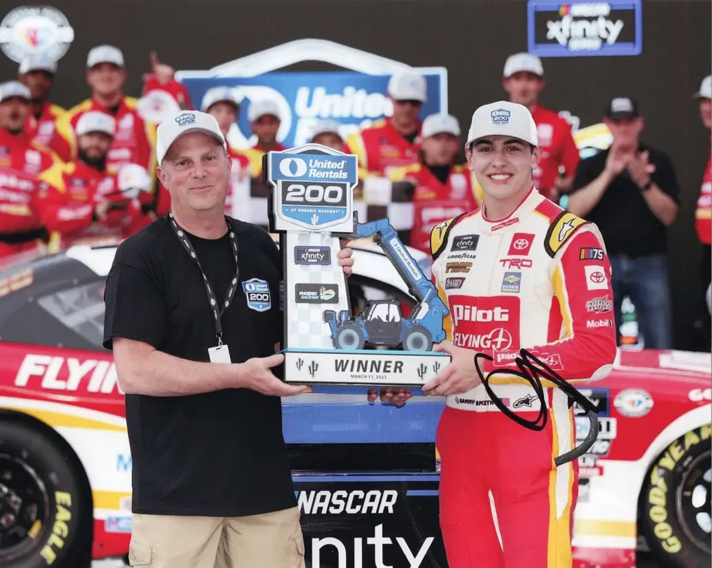 Autographed 2023 Sammy Smith #18 Pilot Racing Phoenix Win (1St Career Win) Victory Lane Trophy Signed 8X10 Inch Picture Nascar Photo With Coa 1