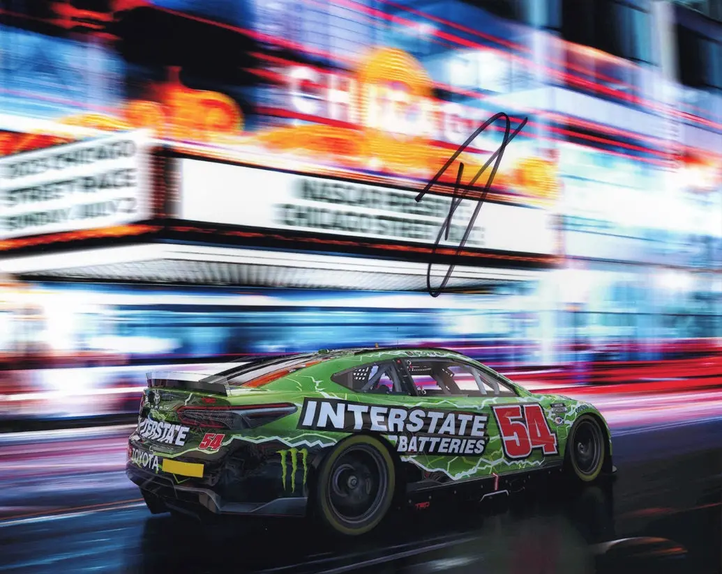 Autographed 2023 Ty Gibbs #54 Interstate Batteries Chicago Street Race (Rookie Season) Signed 8X10 Inch Picture Nascar Photo With Coa 1