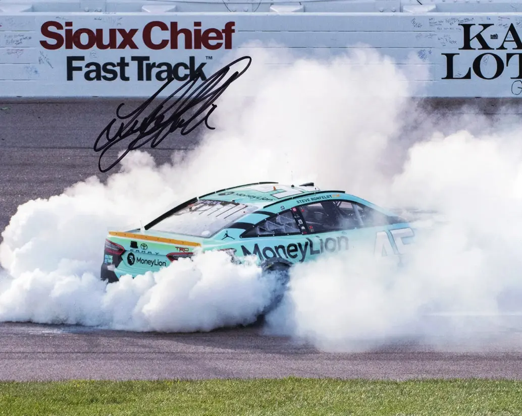 Autographed 2023 Tyler Reddick #45 Money Lion Team Kansas Win Burnout (23X Racing) Signed 8X10 Inch Nascar Photo With Coa 1