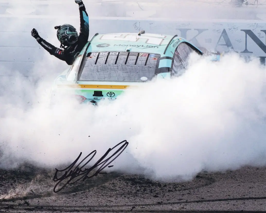 Autographed 2023 Tyler Reddick #45 Money Lion Team Kansas Win (No Hands Burnout) Signed 8X10 Inch Nascar Photo With Coa 1