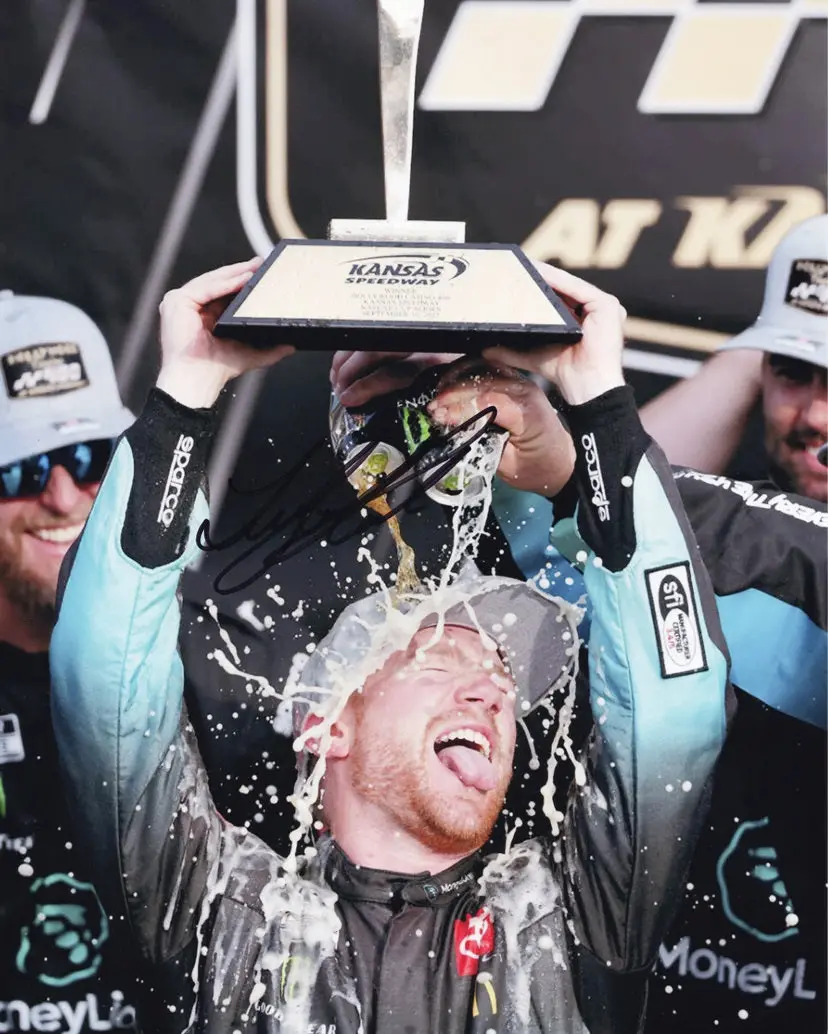 Autographed 2023 Tyler Reddick #45 Money Lion Kansas Win (Victory Lane Trophy) Signed 8X10 Inch Nascar Photo With Coa 1