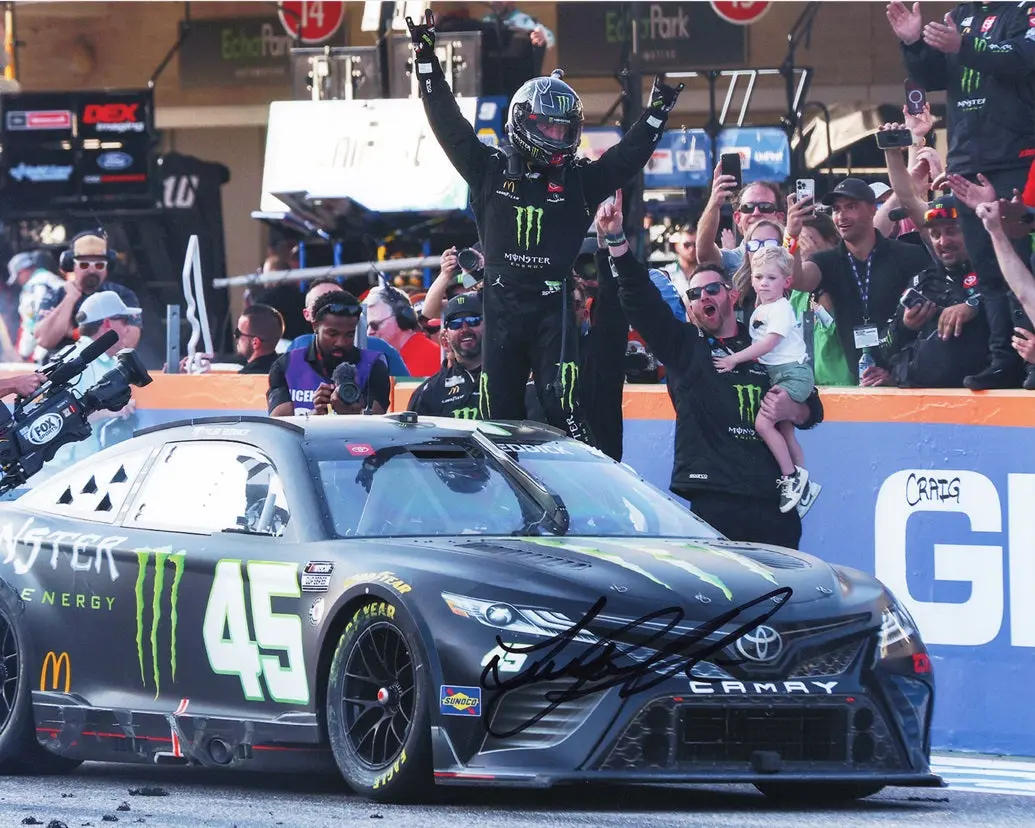Autographed 2023 Tyler Reddick #45 Monster Cota Race Win (Victory Celebration) Signed 8X10 Inch Nascar Photo With Coa 1