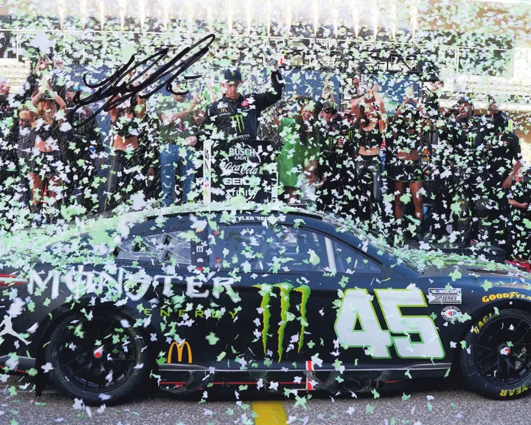 Autographed 2023 Tyler Reddick #45 Monster Cota Race Win (Victory Lane Confetti) Signed 8X10 Inch Nascar Photo With Coa 1
