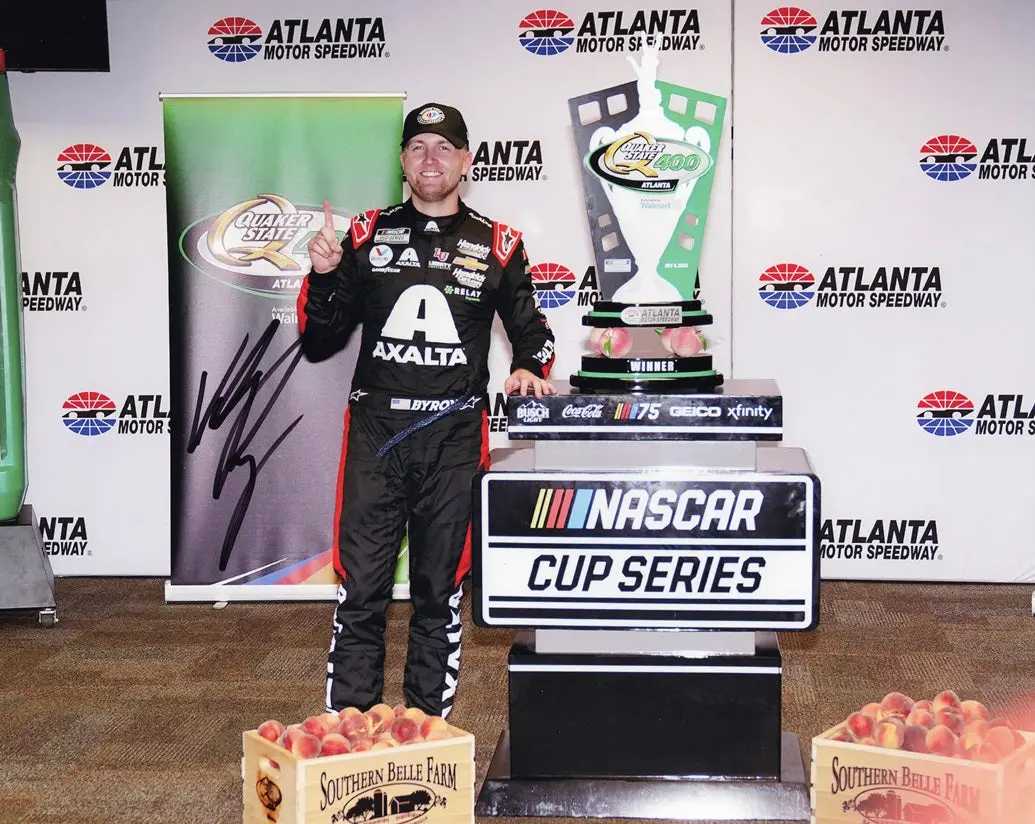 Autographed 2023 William Byron #24 Axalta Racing Atlanta Win (Victory Lane Trophy) Signed 8X10 Inch Nascar Photo With Coa 1