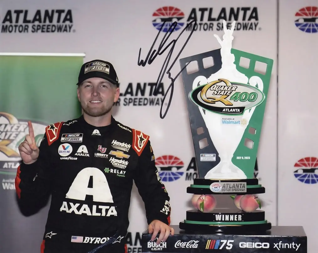 Autographed 2023 William Byron #24 Axalta Atlanta Win (Victory Trophy) Signed 8X10 Inch Picture Nascar Glossy Photo With Coa 1