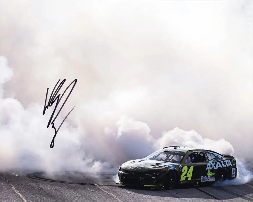 Autographed 2023 William Byron #24 Axalta Racing Darlington Win (Victory Burnout) Signed 8X10 Inch Nascar Photo With Coa 1