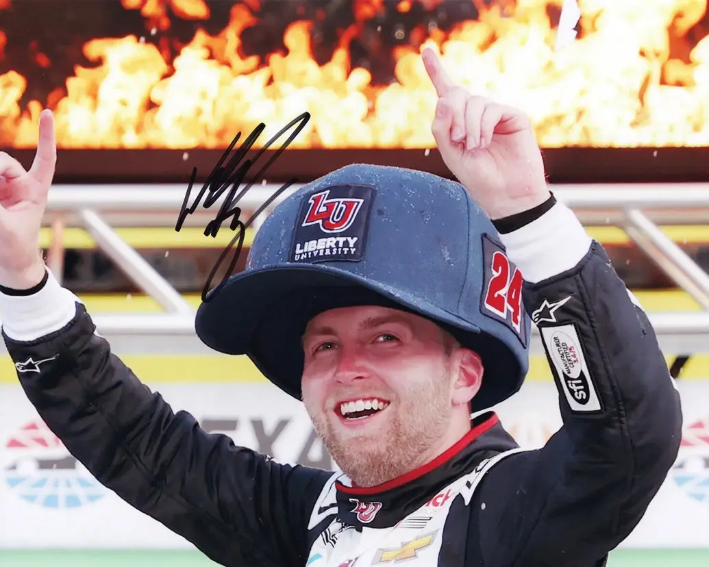 Autographed 2023 William Byron #24 Liberty Texas Race Win (Victory Lane Big Hat) Signed 8X10 Inch Nascar Photo With Coa 1