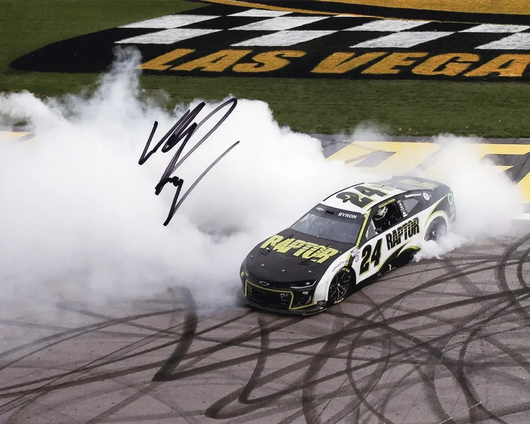 Autographed 2023 William Byron #24 Raptor Racing Las Vegas Win (Burnout) Signed 8X10 Inch Nascar Photo With Coa 1