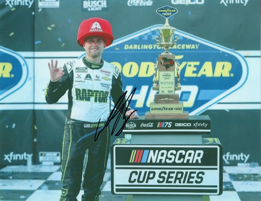 Autographed 2023 William Byron #24 Valvoline Racing Darlington Race Win (Victory Lane Big Hat) Signed 9X11 Inch Picture Nascar Glossy Photo With Coa 1