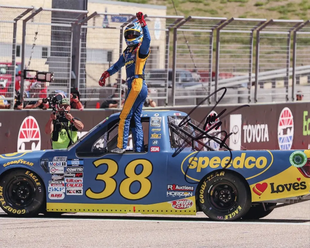 Autographed 2023 Zane Smith #38 Speedco Racing Cota Truck Win (Victory Celebration) Signed 8X10 Inch Nascar Photo With Coa 1