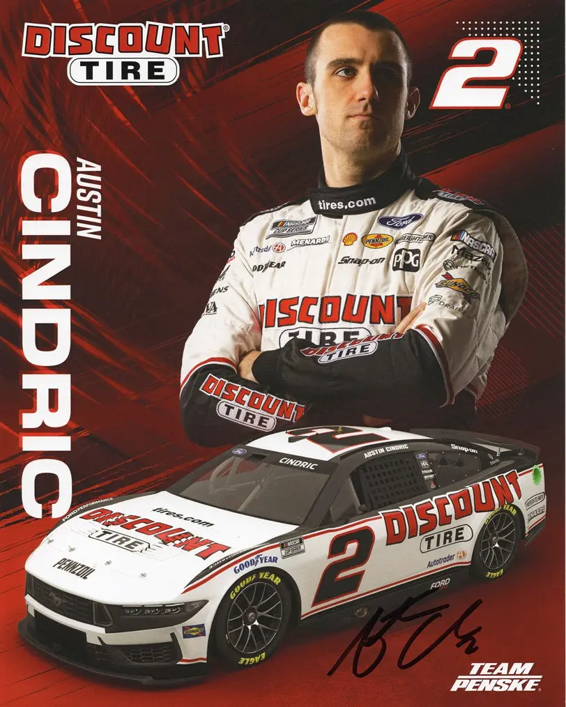 Autographed 2024 Austin Cindric #2 Discount Tire Racing (Team Penske Mustang) Signed 8X10 Inch Nascar Hero Card Photo With Coa 1